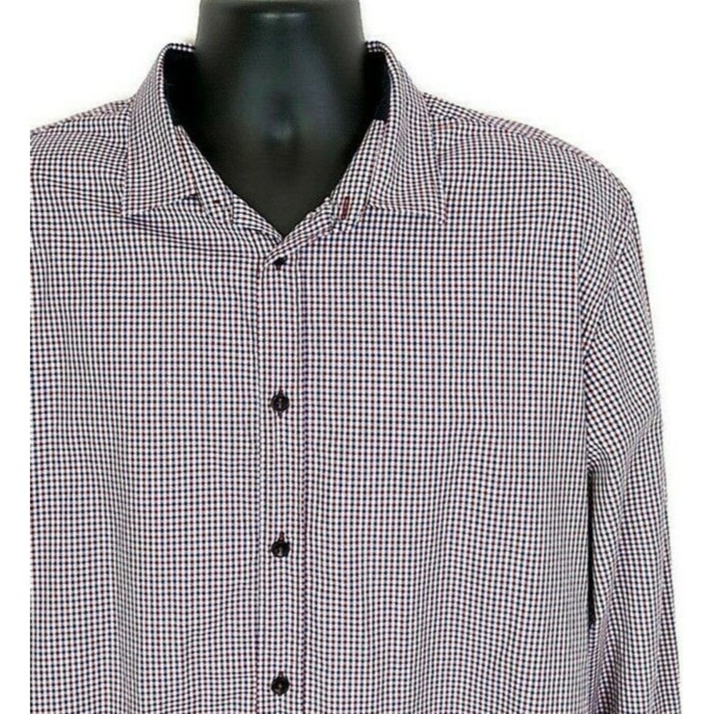 Zara Mens XXL Shirt Slim Fit Blue Red Checked Button Front Casual Dress Long Slv - Picture 1 of 9